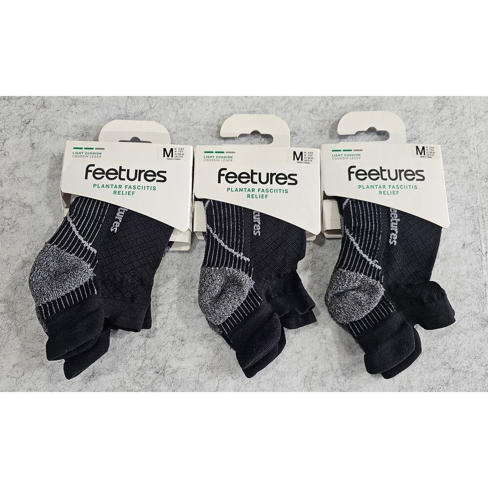 Feetures Plantar Fasciitis Relief Sock  Cushion Tab Heel Relief 3 Pairs  Sz M